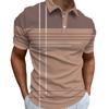 Men'S 3D Digital Printing Fashion Short Sleeve Lapel Polo Shirt Striped Polo Shirt Top
