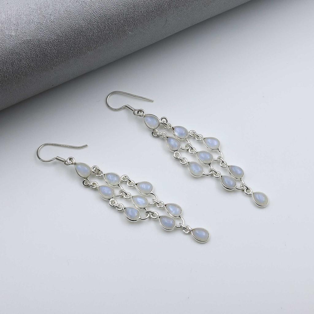 Серебро 925 пробы, Серьги с лунным камнем, Серьги ручной работы, Подарок для нее, Подарок на годовщину, Серьги для женщин
