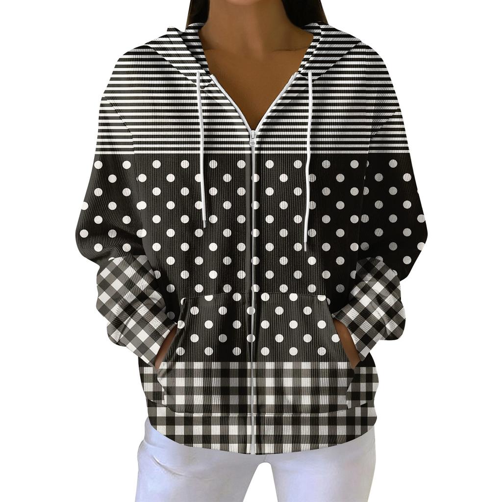 Women's Casual Fashion Long-Sleeved Zip-Up Christmas Print Knitted Hoodie
