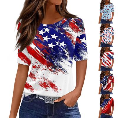 Футболки для женщин с круглым вырезом, нарядные повседневные блузки с принтом, короткие рукава, летние топы свободного кроя
