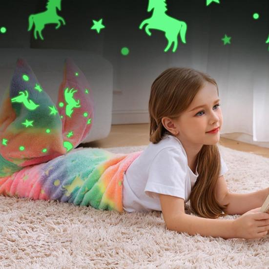Mermaid Tail Blanket Wear Resistant Friendly To Skin Breathable Luminous Design Plush Flannel Fleece Blanket Toddler Mermaid Toy