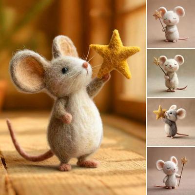 Фетровая мышка со звездой ручной работы милая фетровая фигурка мышки мышка держит волшебную палочку со звездой украшение для осеннего домашнего декора наполнитель для рождественского чулка