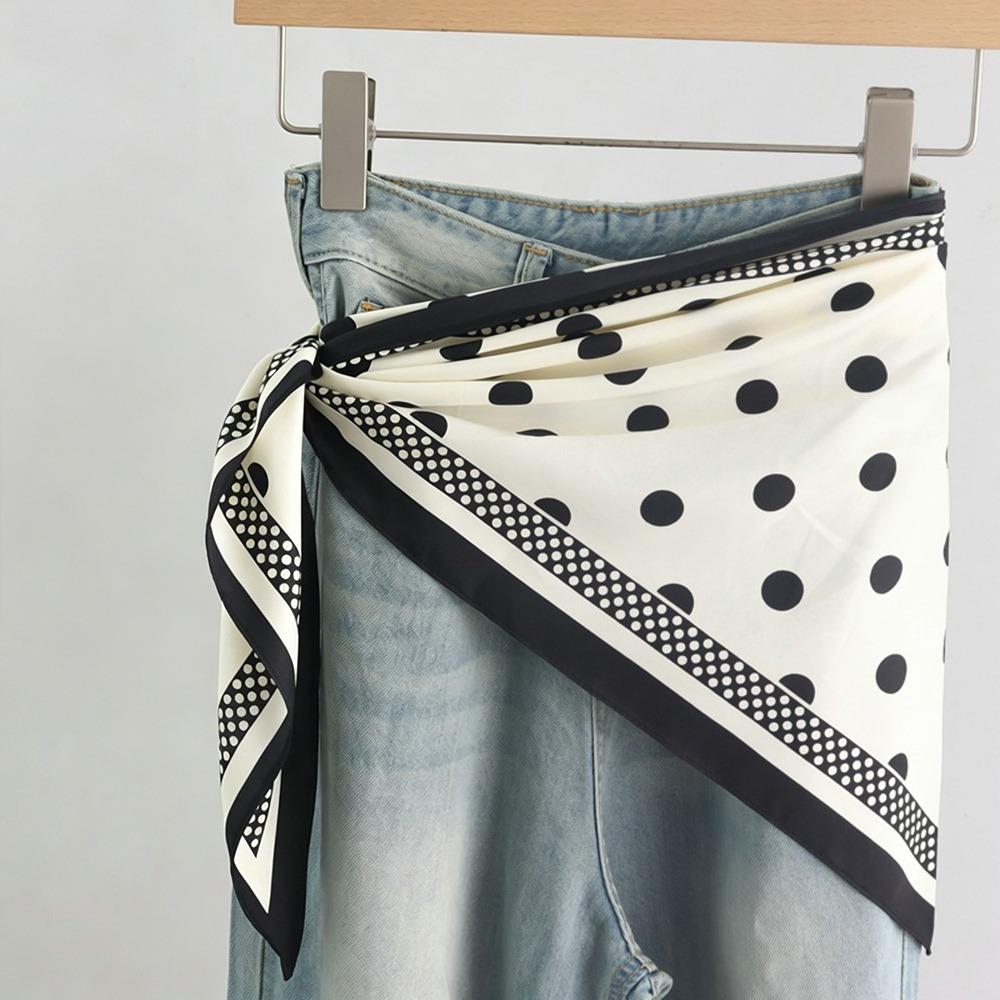 New Multi-functional Polka Dot Triangle Scarf Matching Pants Silk Satin Waist Belt Decorative Headscarf