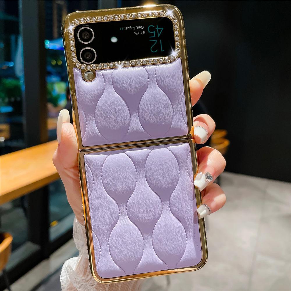 Роскошный чехол из кожи с бриллиантами и золотым покрытием для Samsung Z Flip 6 Flip 5 Flip 4 3 Противоударный чехол-книжка для телефона Coque