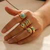 Titanium Steel with Turquoise Ring 18K Gold Stainless Steel Electroplating Does Not Fade High-end Ring Fashion