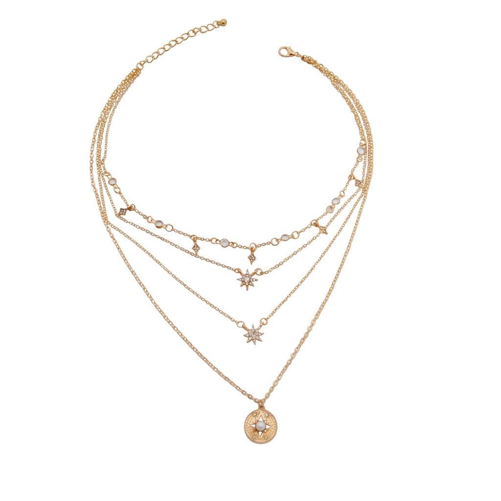 Винтажный многослойный замок портрет жемчуг звезда монета кулоны ожерелья для женщин Богемия золотой ключ сердце длинные ювелирные изделия подарок