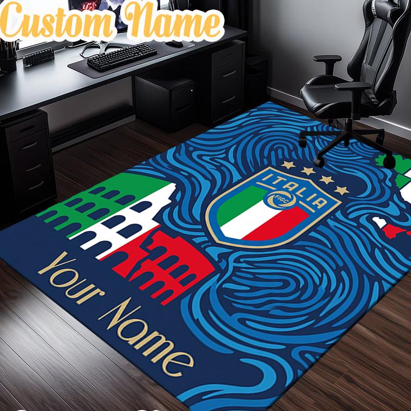 Custom Name Italian Crest Rug, Office Rug, Chair Rug, Carpet for Living Rooms, Doormat Game Rug Home Decor Christmas Gifts