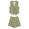Kaslead New Arrival Women's Fashion Style Linen Blend Vest Casual Shorts 8025939 8026939