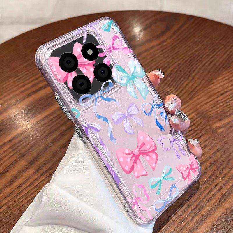 Чехол с розовыми бантами и цветочным узором для Xiaomi Redmi Note 15 Pro 4G Funda Redmi Note 14 13 Pro 5G Прозрачный силиконовый мягкий чехол из ТПУ