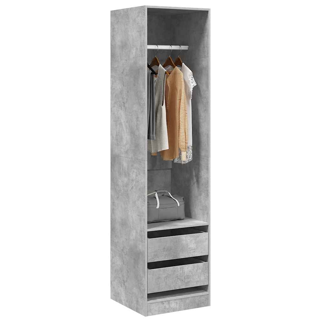 Wardrobe with Drawers Concrete Grey 50 x 50 x 200 cm Particleboard