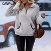Winter Loose Zip Plus Size Women's Padded Casual Solid Colour Long Sleeve Pullover