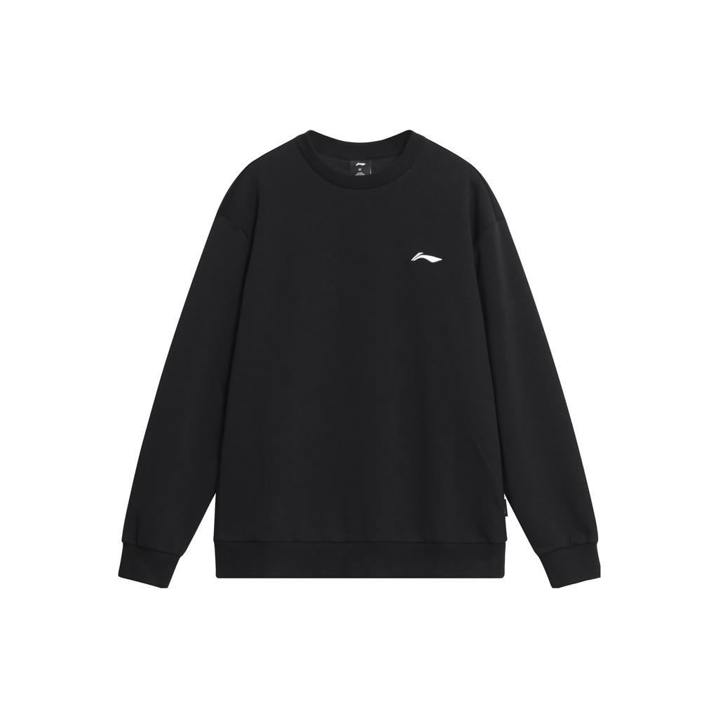 Li-Ning Однотонная толстовка с круглым вырезом, логотипом, повседневная, вязаная, спортивная, флисовая, мужская, черная AWDTD91-1