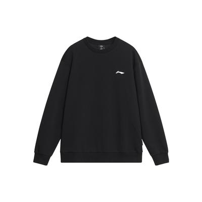 Li-Ning Однотонная толстовка с круглым вырезом, логотипом, повседневная, вязаная, спортивная, флисовая, мужская, черная AWDTD91-1