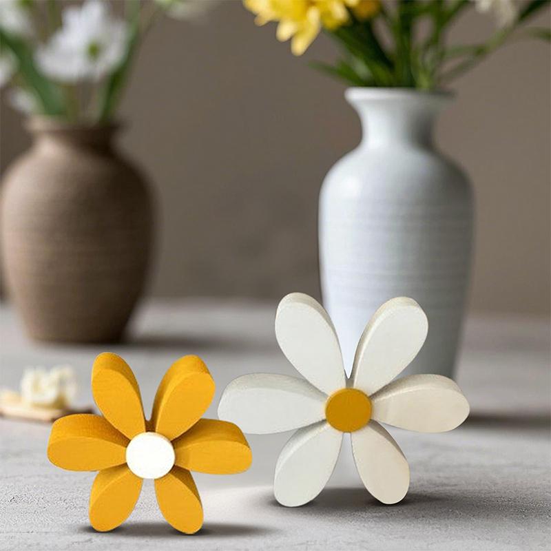 Bee Festival Creative Ornament 2Pcs Yellow And White Daisy Wooden Decor 3D Spring Home Atmosphere Indoor Outdoor Wood Ornament