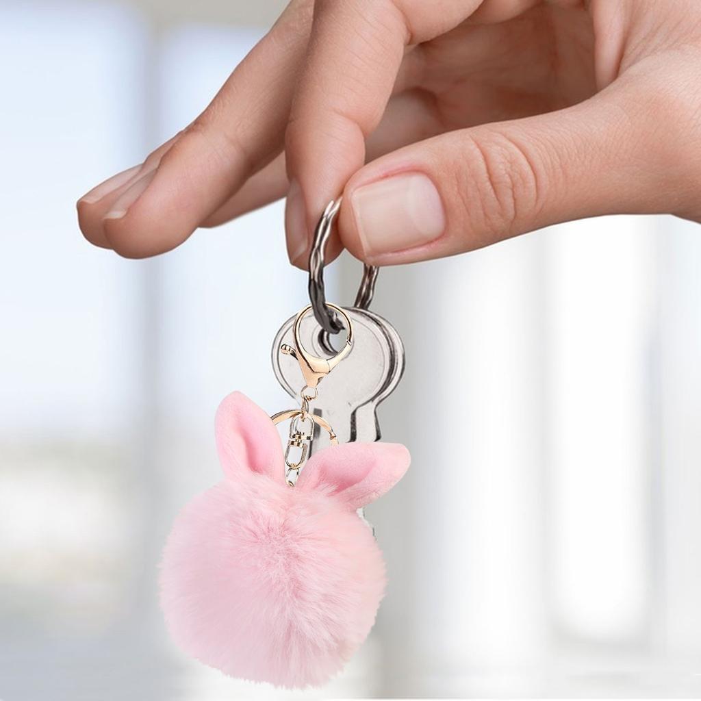 8CM-Light Gold-3cm Super Cute Rabbit Ears Ball Keychain Pendant Plush Pendant Imitation Bag Accessories Small Pendant