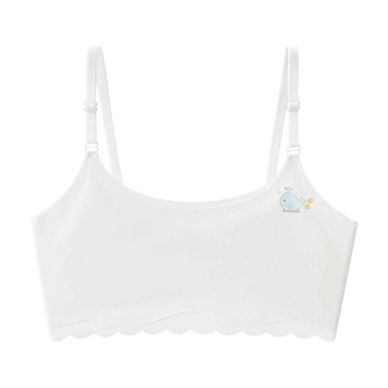 Teen Girls' Ice Silk Seamless Bandeau Bra with Ruffle Edge and Thin Straps