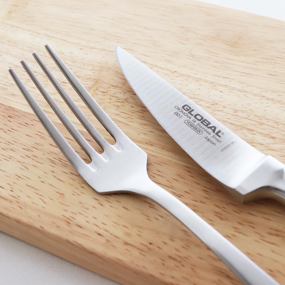 GLOBAL Steak Knife Fork All Stainless Made in Japan & Set, Steel, (1 set)