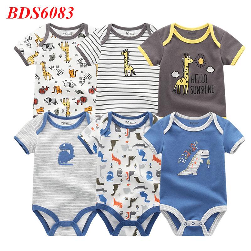 KIDDIEZOOM 6 PCS Newborn Cartoon Onesie Bodysuits Short-sleeved Suits for Babies Boys Baby Girl Clothes
