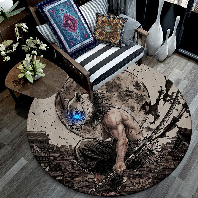 Inosuke Hashibira,Round Area Rug,Carpet Rug for Living Room Bedroom Sofa Playroom Decor,Non-slip Floor Mat