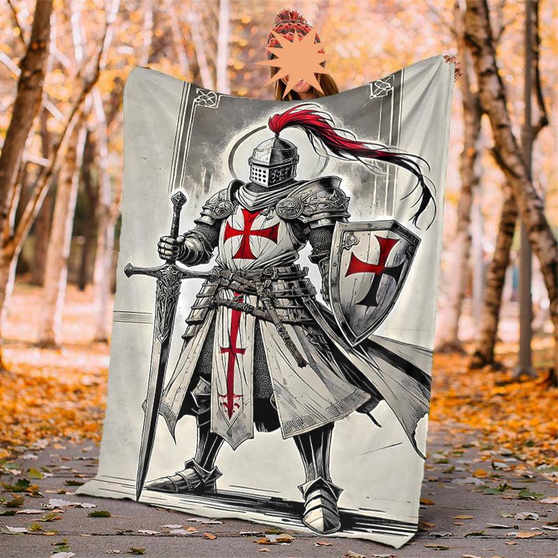 Cross Templars Knight Flannel Blanket Soft Warm All-Season Throw, Design for Camping, Car Travel, Hiking Sofa, Bed, Office Perfect Gift for Parties