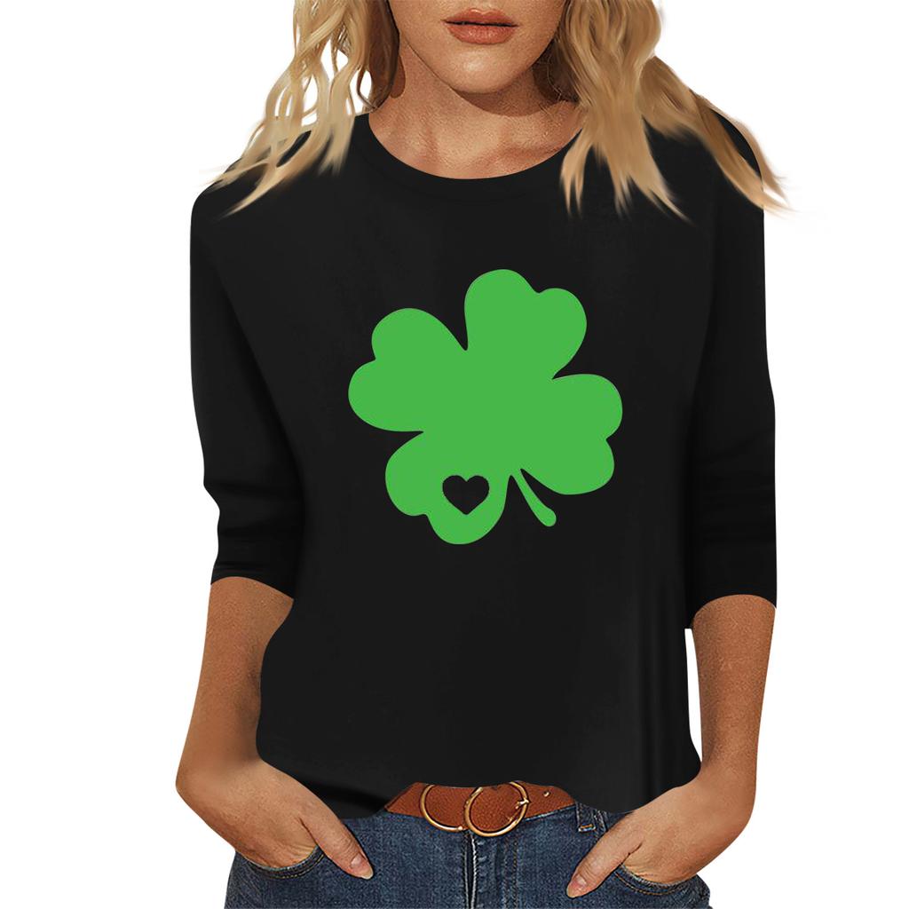 Ladies' Fashionable And Casual Seven Quarter Sleeved St. Patrick's Day Printed Pullover Top