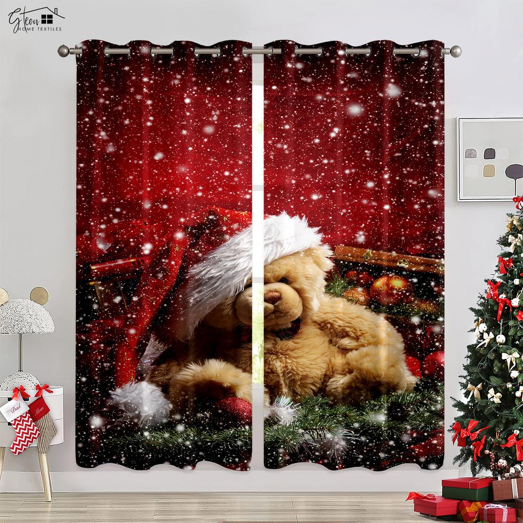 Christmas Decoration Curtain Christmas Tree Christmas Hat Gift Elk Snowflakes New Year Festival 3d Printing Easy To Wash Curtain