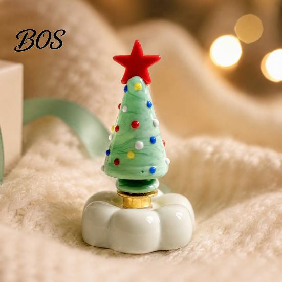 Crystal Tree with Star Topper Handmade Glass Christmas Ornament Top And Colorful Bead Details, Decorative Tabletop Trees Desktop Rotating Figurine for