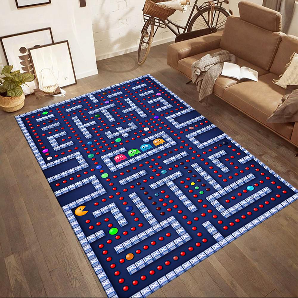Pac-man Adventure Square rugs are a great choice for living rooms, bedrooms, home décor, and as gifts.