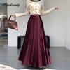 Korean Fashion Autumn Winter Women Pleated Skirt Elastic Waist Beige Black Knitting Maxi Long Skirt Elegant Feminine Ladies' Skirt
