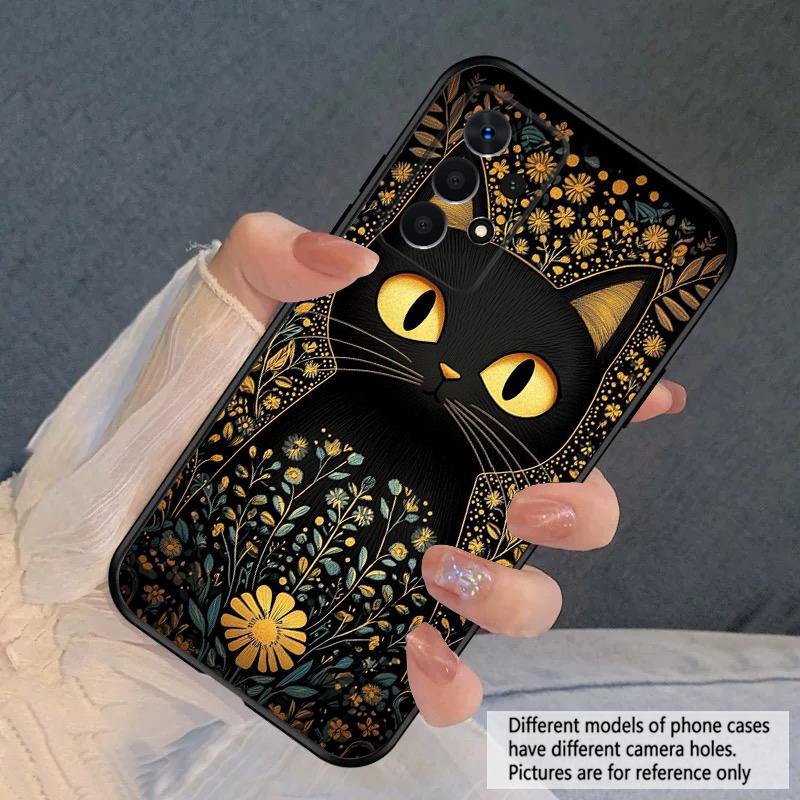 Цветочный Кот Черный Для Samsung A03 Core A 04 05 06 12 14 15 16 22 23 Galaxy A25 26 4G 34 35 52 53 56 71 73 90 5G мягкий чехол для телефона