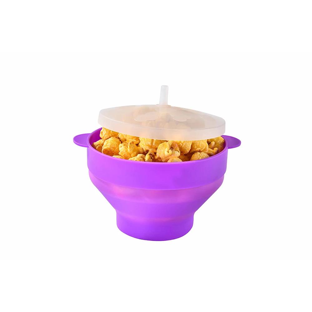 1/3Pcs Silicone DIY Microwave Popcorn Bowl Bucket Red Popcorn Maker with Lid Chips Fruit Dish High Quality Kitchen Easy Tools