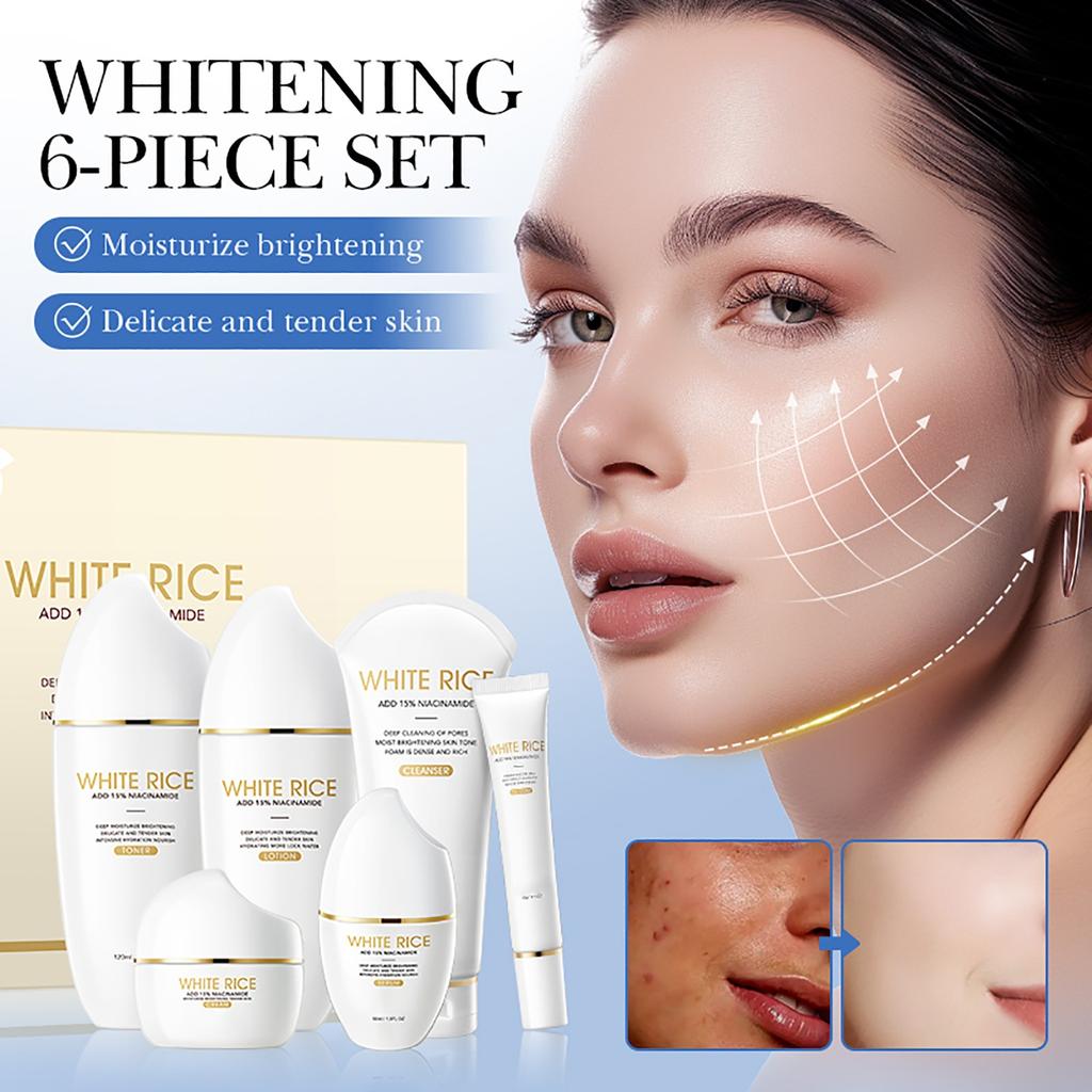 Набор для осветления и увлажнения кожи с рисом, набор увлажняющих продуктов. 100 г + 120 мл + 120 мл + 50 мл + 50 г + 20 г