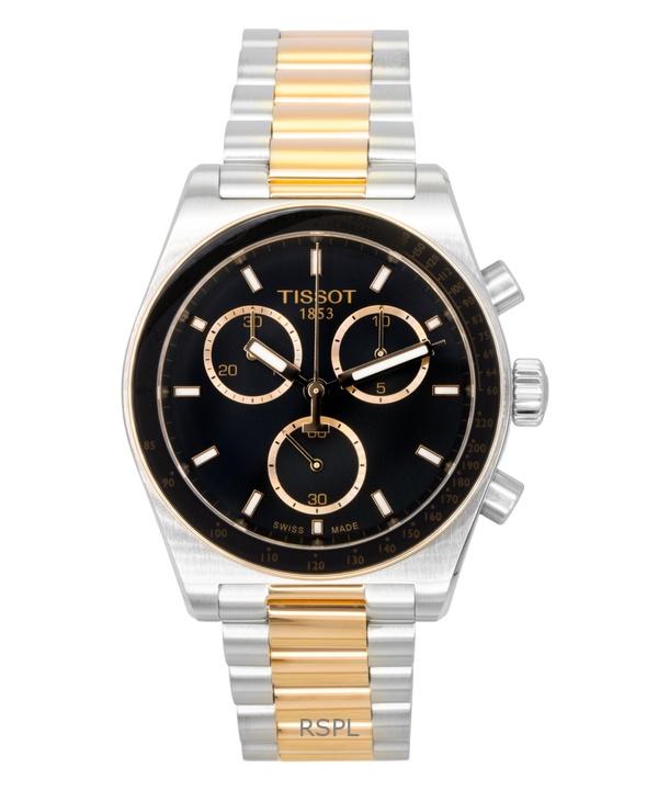 Tissot PR516 Хронограф Двухцветная Нержавеющая Сталь Черный Циферблат Кварцевые T149.417.22.051.01 100M Мужские Часы