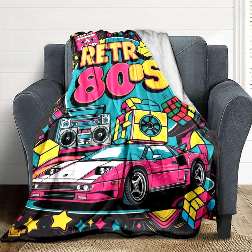 1pc Retro 80s Blanket Lightweight Flannel Blanket Throw Blanket For Sofa, Bed, Travel, Camping, Livingroom, Office, Couch