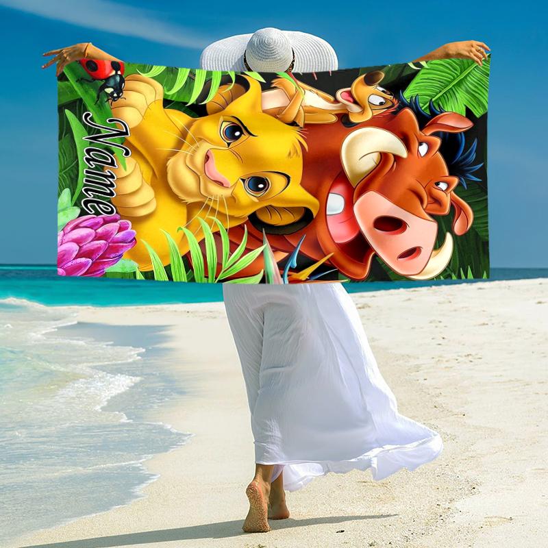 Personalized Lion Adventure Beach Towel Microfiber Beach Towel Thin Absorbent for Beach Swimming Yoga Bath Sports. 0910350