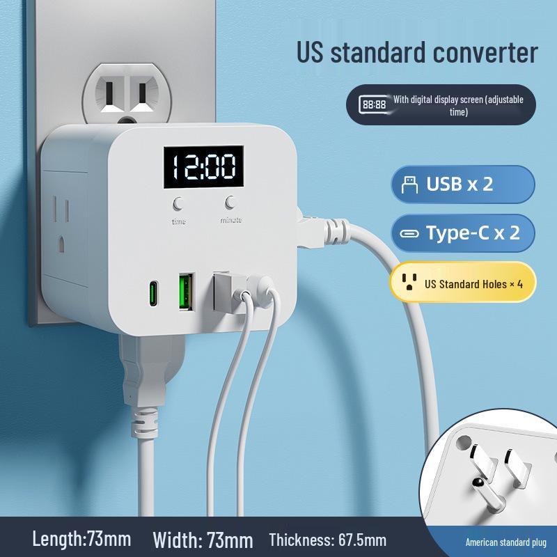 US Standard Socket USB Power Strip with Time Display - Canada Converter Cube