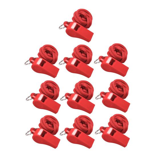 10 шт. пластиковых свистков со шнурками, громкие спортивные свистки для судей с горошиной для тренеров, для использования в экстренных ситуациях, запасной свисток для тренеров