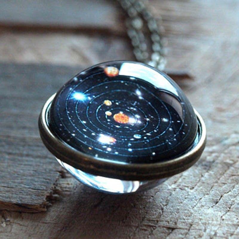 Solar System Necklace Pendant, Planet Necklace,Galaxy S, Double Sided Glass Dome