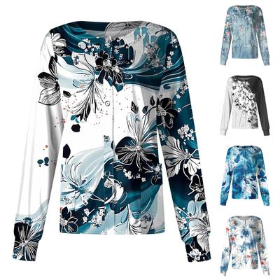 Женский повседневный однобортный однобортный защитная одежда с длинными рукавами и цветочным принтом, кардиган, топ