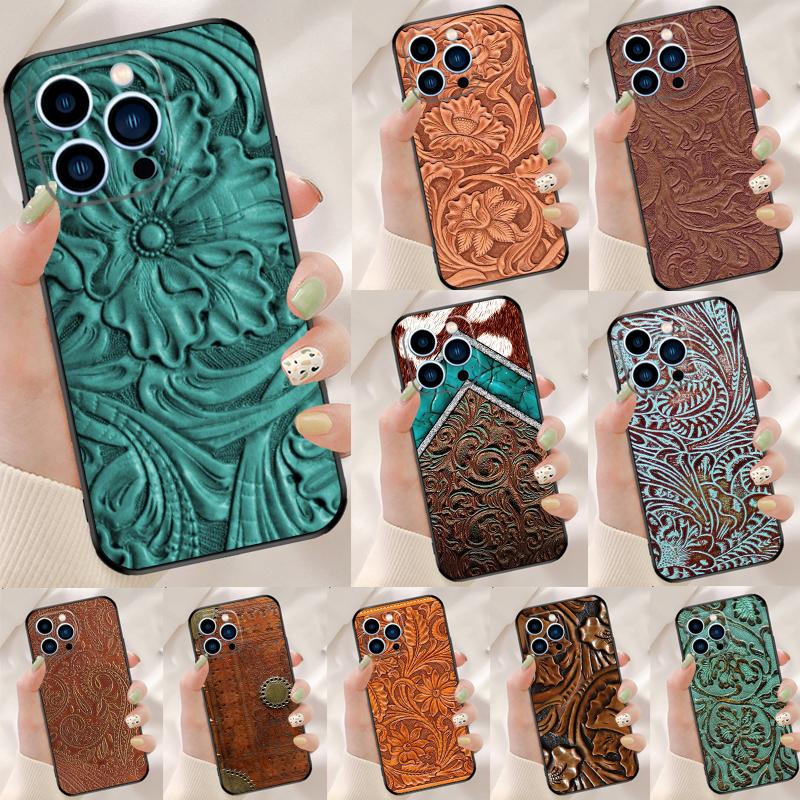 Коричневый чехол с тисненым кожаным узором для iPhone 16e 16 15 Pro Max 11 12 13 Mini 14 15 Pro Max 15 Plus XR Задняя крышка телефона