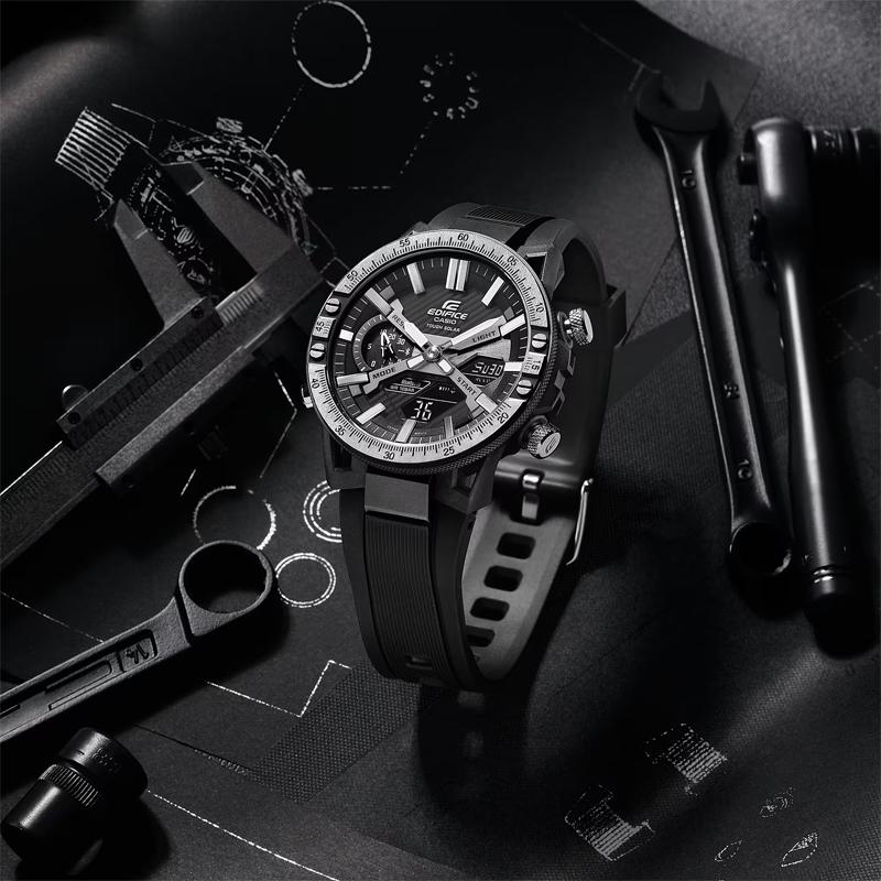 Casio Серия EDIFICE 100 метров водонепроницаемость кварцевый механизм полимерный ремешок Японские и корейские часы мужские часы черный циферблат ECB-2000TP-1A