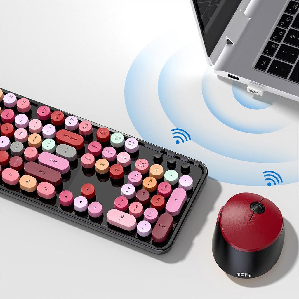 Mofi Sweet Wireless Retro клавиатура и мышь Настройка: Эргономичная конструкция, 104 клавиши, полезная для игр на ноутбуке и офисных задач