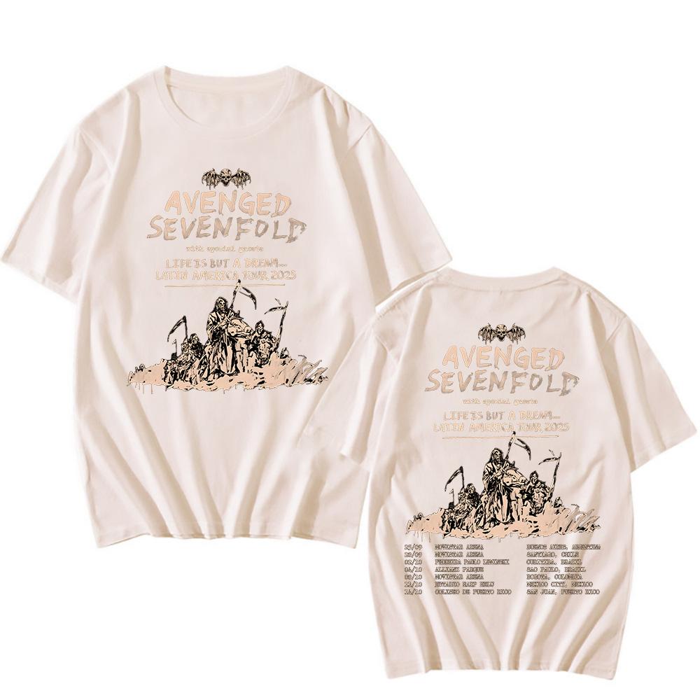 Avenged Sevenfold Latin America Tour 2025 Футболки Ретро 90-х годов Оверсайз Мужская одежда Летние унисекс хлопковые футболки Топы с коротким рукавом
