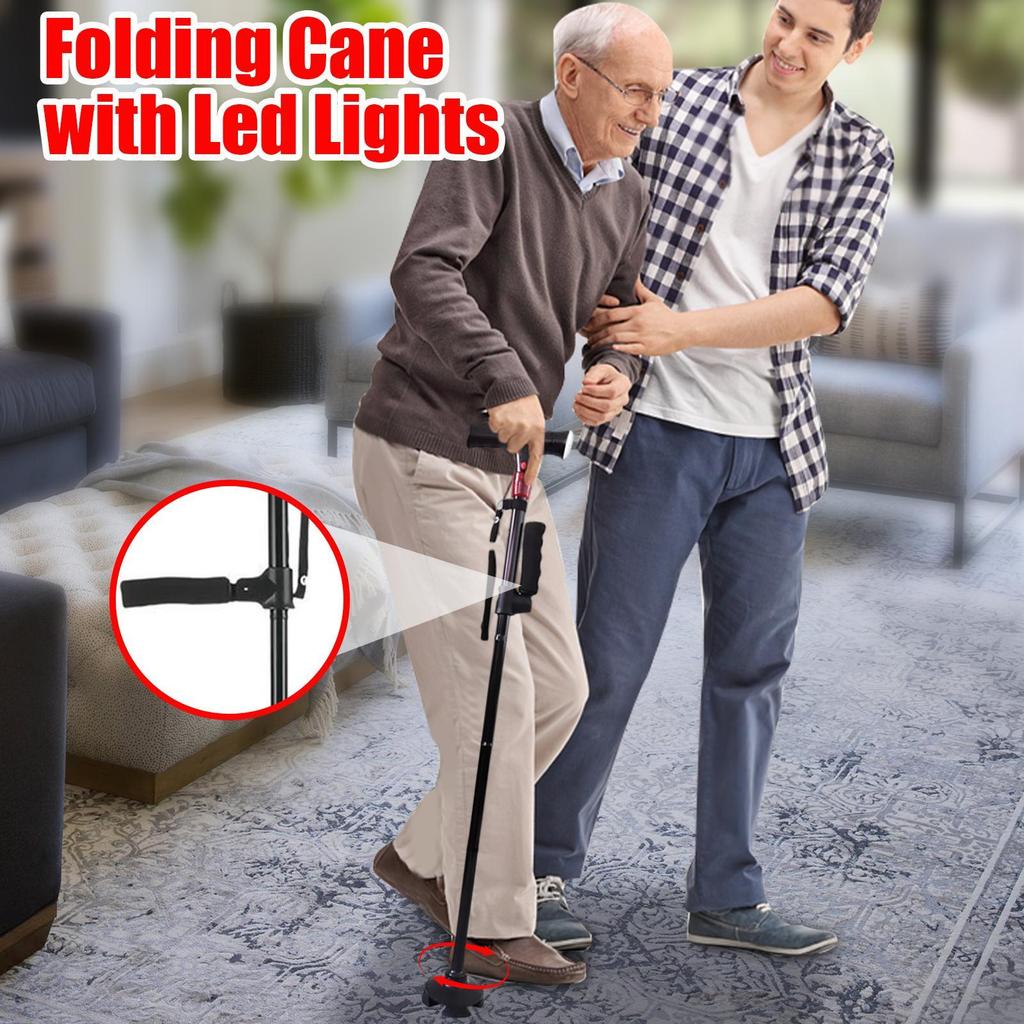 Telescopic Folding Cane Elder Cane with LED light anti-slip smart Walking Trusty Sticks Elder Crutches For Mothers Elder Fathers