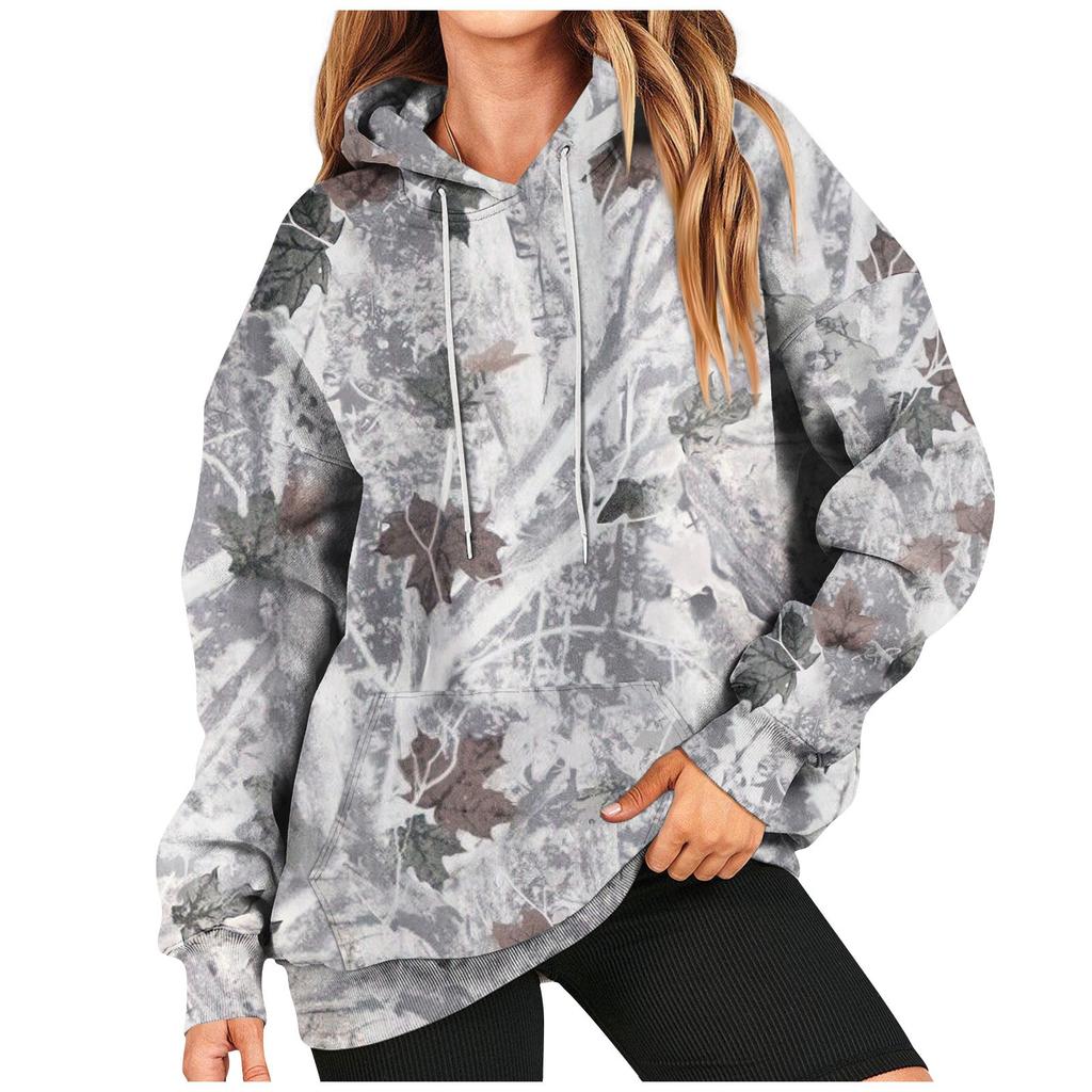 Women's Oversized Camouflage Hoodie Hooded Sweatshirt Casual Long Sleeved Pullover Loose Autumn Outfit
