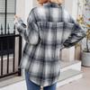 Women's Fashionable Wide Plaid Long Sleeved Loose Button Pocket Shirt Jacket