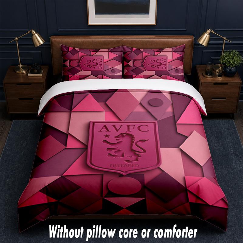 Aston Villa Football Design Bed Bedding Set 1 Duvet Cover + 2 Pillowcases Soft Breathable Household Bed Linens