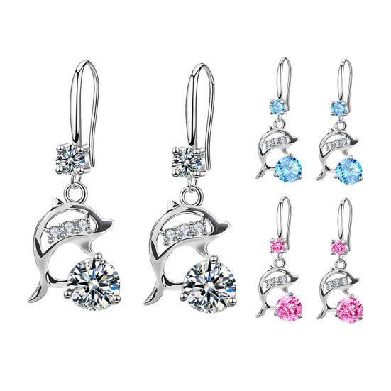 1 Pair Korean Style Hook Earrings Dolphin Design Shiny Rhinestones Drop Earrings Women Mid-length Earrings