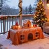 Gingerbread House Christmas Tablecloth Reusable Rectangle Table Cover with Playful Cut-Out Windows Holiday Playhouse Table Tent for Dining