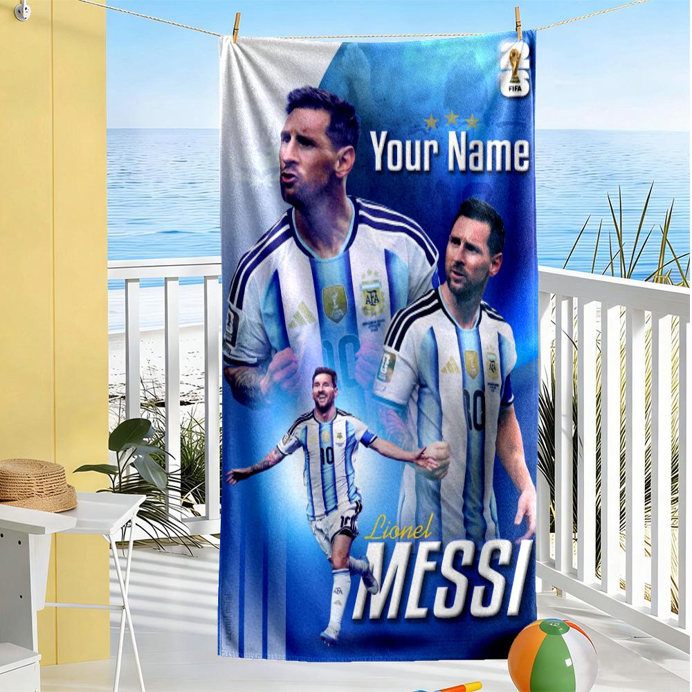 Football Messi Customize Your Name Beach Towel Super Soft Microfiber Quickdry Fabric Suitable for Swimming Gym Camping Yoga Vacation